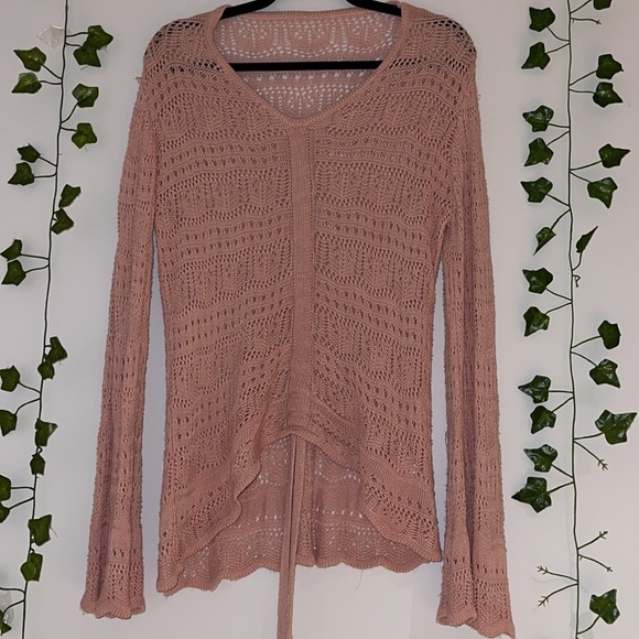 Woman's Amazon Pink Crochet Long Sleeve Sweater M - Picture 6 of 10